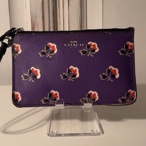 Coach Purple Floral Print Zip Wristlet Pouch Small Clutch